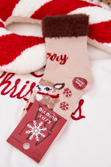 Ziemassvētku zeķes Bērnu apavi ar kažokādu Un Ziemeļbrieži INełna Alpaka smilšu krāsas 2