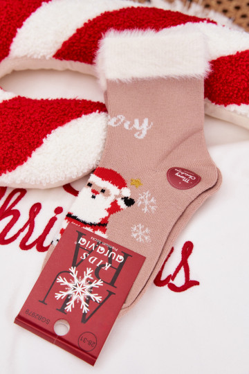 Ziemassvētku zeķes Bērnu apavi ar kažokādu I Santa Clausem INełna Alpaka smilšu krāsas 2