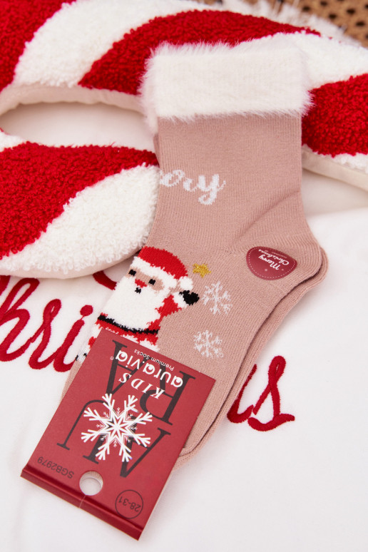 Ziemassvētku zeķes Bērnu apavi ar kažokādu I Santa Clausem INełna Alpaka smilšu krāsas
