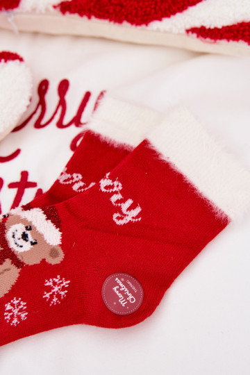 Ziemassvētku zeķes Bērnu apavi ar kažokādu I Rotaļu lācīšim I INełna Alpaka sarkanas krāsas