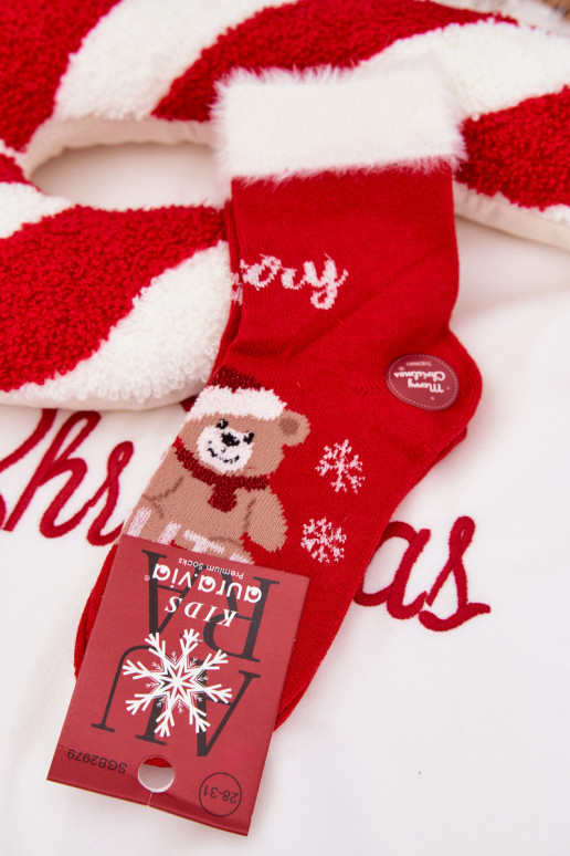 Ziemassvētku zeķes Bērnu apavi ar kažokādu I Rotaļu lācīšim I INełna Alpaka sarkanas krāsas