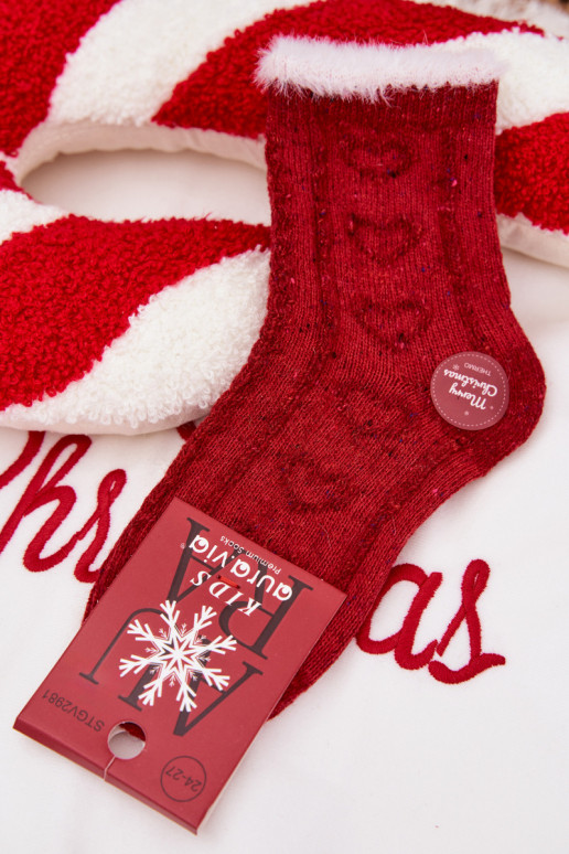 Bērnu apavi Christmas Zeķes Sirdis INełna Alpaka sarkanas krāsas