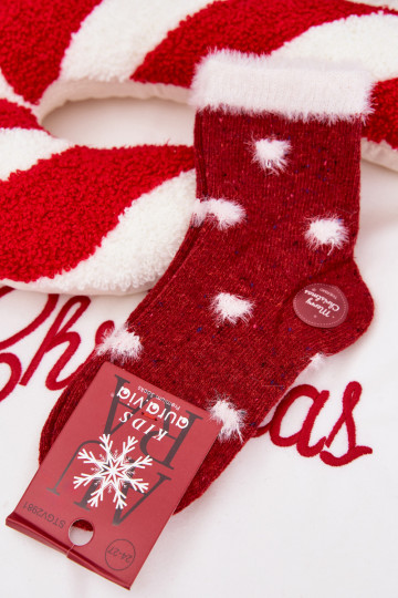Bērnu apavi Christmas Zeķes Sirdis ar kažokādu INełna Alpaka sarkanas krāsas 2