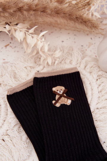 Kokvilnas zeķes ar svītrām Ar Lāci melnas krāsas