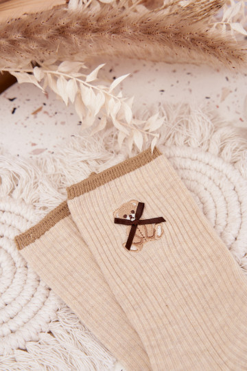 Kokvilnas zeķes ar svītrām Ar Lāci smilšu krāsas