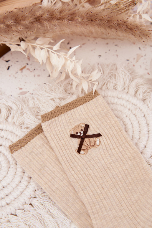 Kokvilnas zeķes ar svītrām Ar Lāci smilšu krāsas