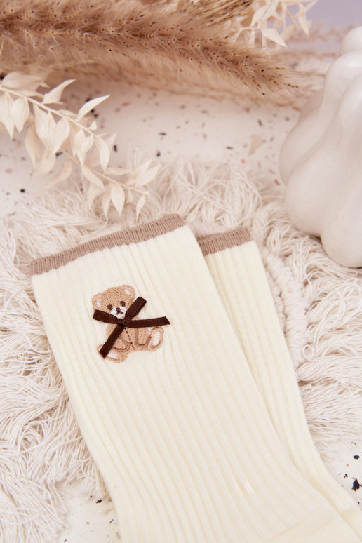 Kokvilnas zeķes ar svītrām Ar Lāci Ecru