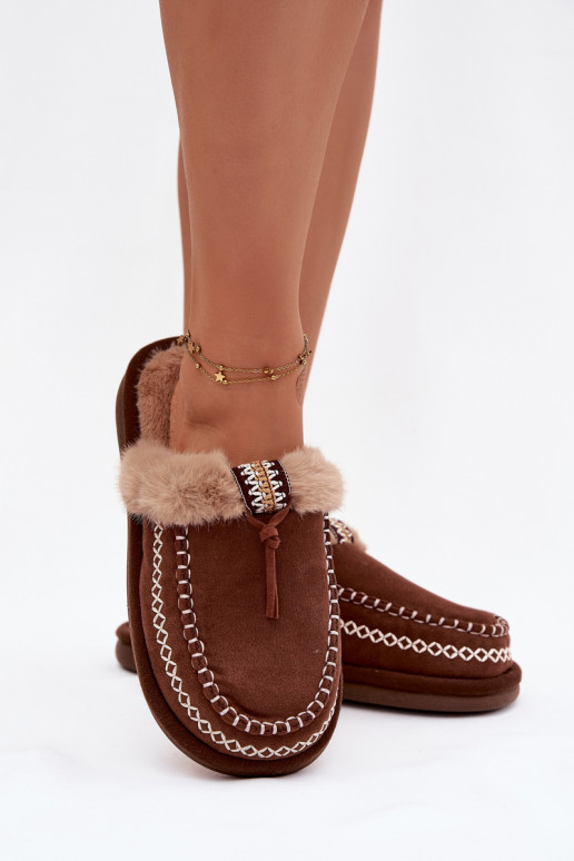 Čības Sieviešu ar kažokādu I Haftem brūnas krāsas Perivelle