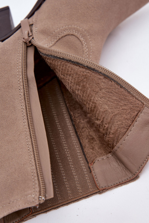 Zamšādas kurpes Kovboju zābaki Sieviešu ar papēdi siltināti smilšu krāsas Dylira