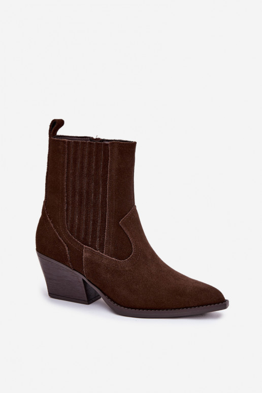 Zamšādas kurpes Kovboju zābaki Sieviešu ar papēdi siltināti CzekoladoIne Dylira