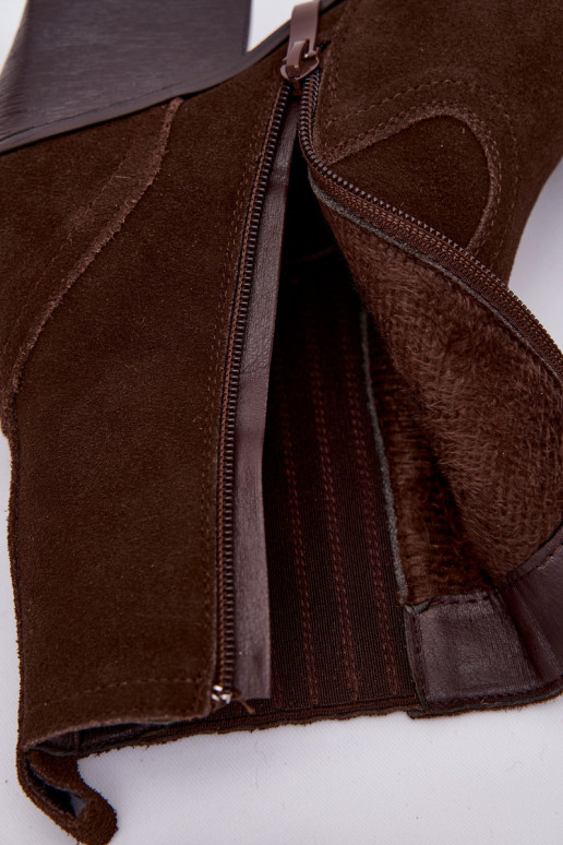 Zamšādas kurpes Kovboju zābaki Sieviešu ar papēdi siltināti CzekoladoIne Dylira