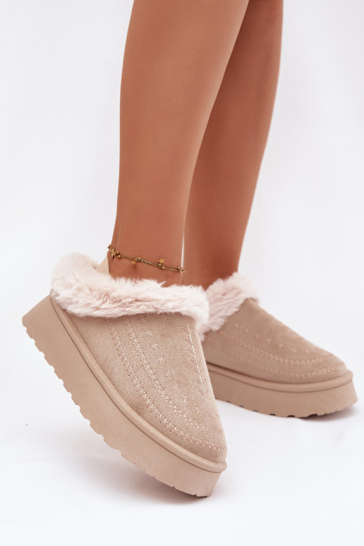 sniega apavi Sieviešu ar platformu ar kažokādu I Przeszyciami Ziloņkaula krāsas Arelina