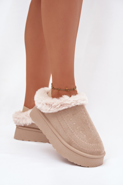 sniega apavi Sieviešu ar platformu ar kažokādu I Przeszyciami Ziloņkaula krāsas Arelina