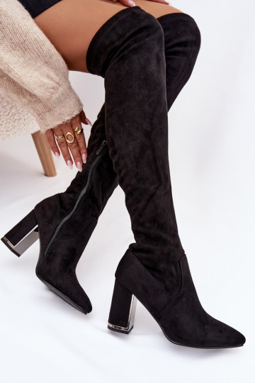 sieviešu garie zābaki Eko zamšādaoIne Par ceļgalu ar papēdi melnas krāsas Thamine