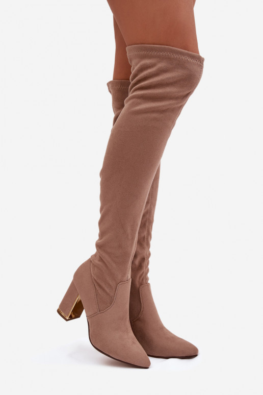 sieviešu garie zābaki Eko zamšādaoIne Par ceļgalu ar papēdi smilšu krāsas Thamine