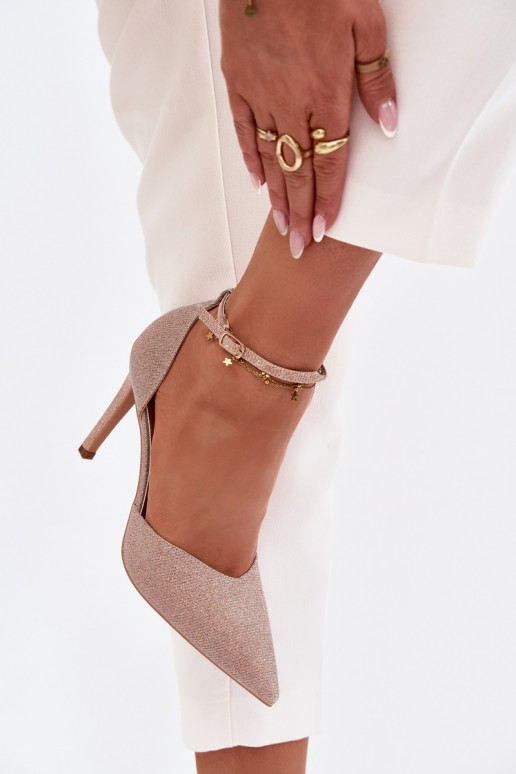 Spīdīgi augstpapēžu kurpes ar siksniņām Szampańskie Joranne