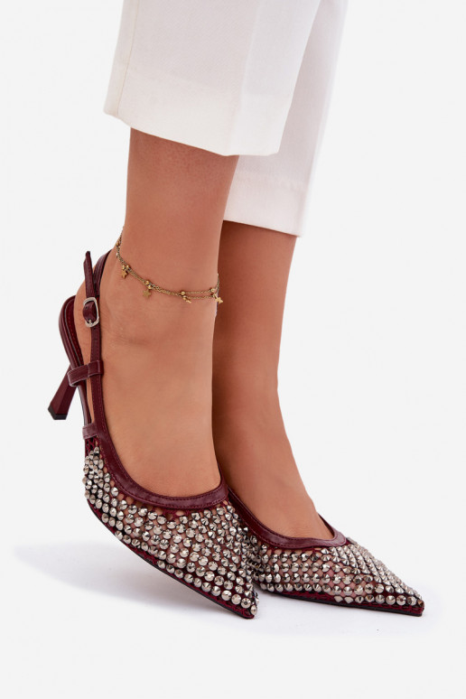 augstpapēžu kurpes ar kniedēm bordo krāsas Selinna