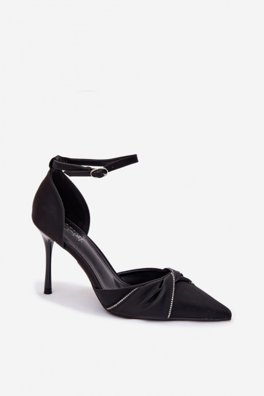 augstpapēžu kurpes ar mirdzošiem spīdumiņiem melnas krāsas Katlina