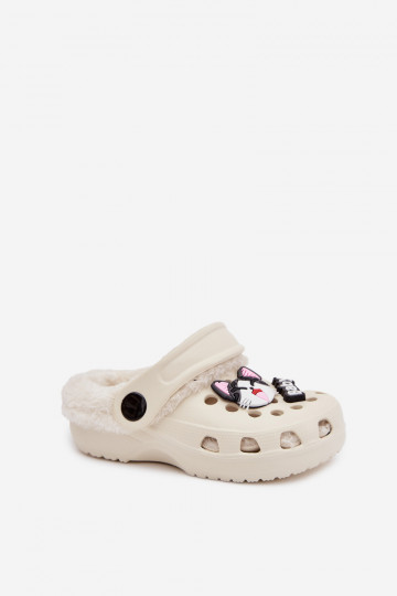 Vieglas čības uz pirksta Čības Bērnu apavi siltināti ar kažokāduPrzypinkami ziloņkaula krāsas Cerelle