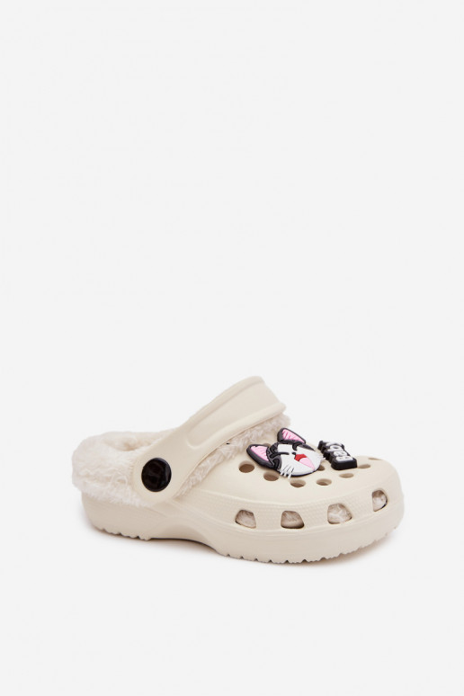 Vieglas čības uz pirksta Čības Bērnu apavi siltināti ar kažokāduPrzypinkami ziloņkaula krāsas Cerelle