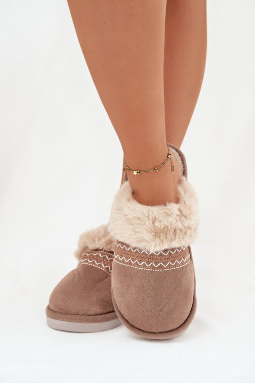 Chaki krāsas Devianne sieviešu čības ar kažokādu un izšuvumu