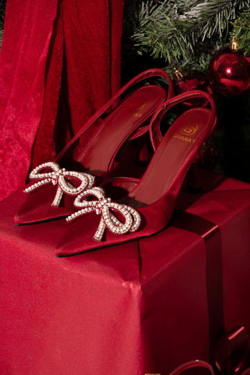 Bordo krāsas augstpapēžu kurpes ar lentēm un atvērtu papēdi Derissa