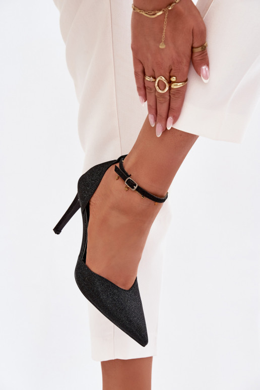 Mirdzoši augstpapēžu apavi ar siksniņām, melnas krāsas Joranne