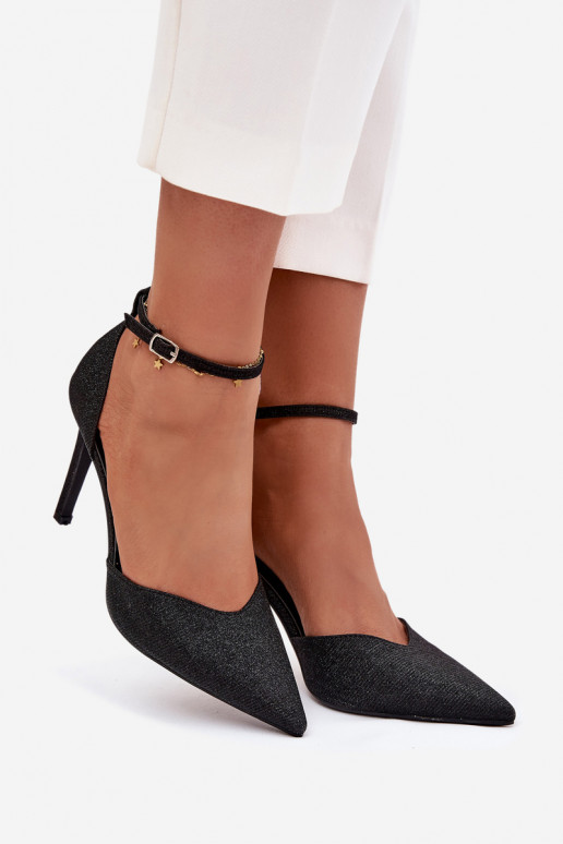 Mirdzoši augstpapēžu apavi ar siksniņām, melnas krāsas Joranne