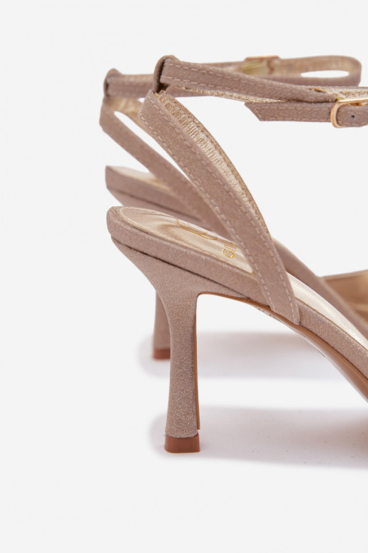 Sieviešu sandales ar plāniem papēžiem un spīdumu, zelta krāsas Brisora