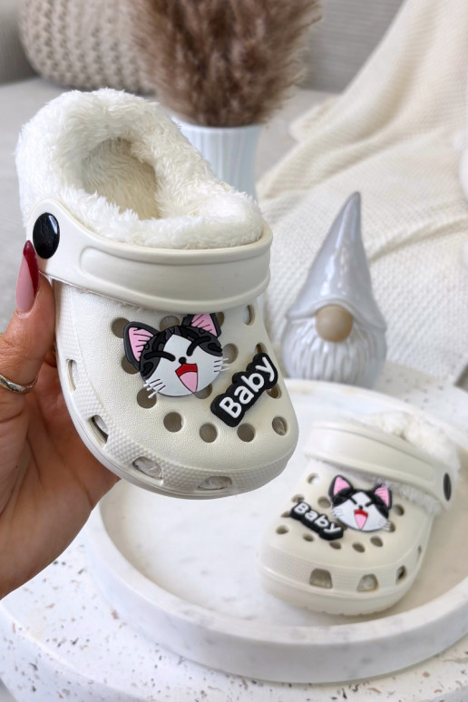 Bērnu siltas čības ar vilnu iekšpusē, krēmkrāsas „Cerelle"