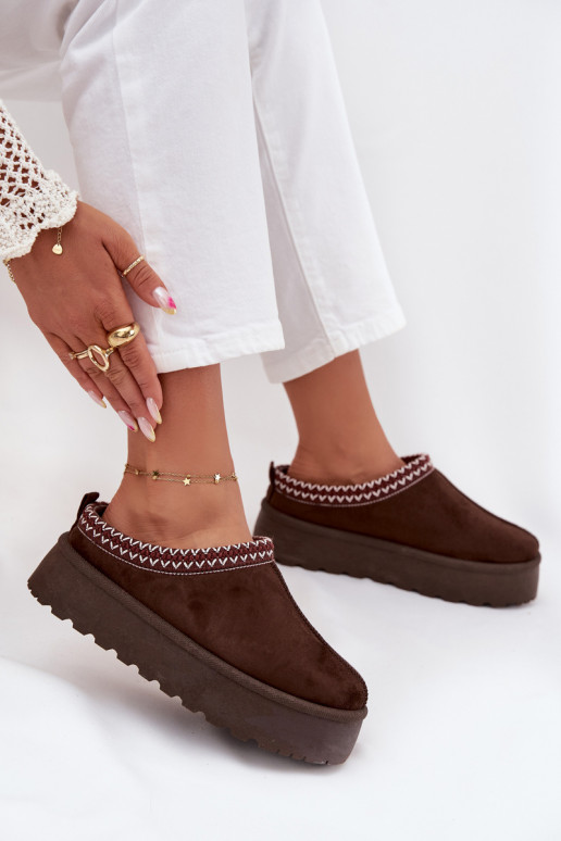 Zems sniega apavi SieviešuHaftem ar platformu CzekoladoIne Ieslēgtsrirya