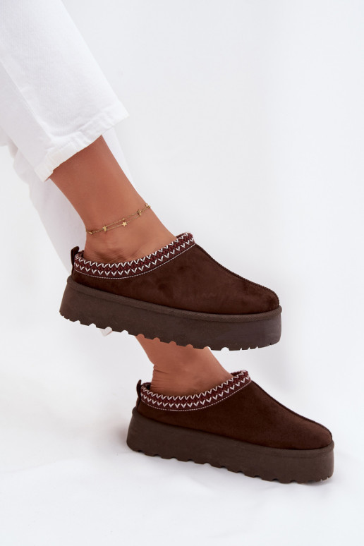 Zems sniega apavi SieviešuHaftem ar platformu CzekoladoIne Ieslēgtsrirya