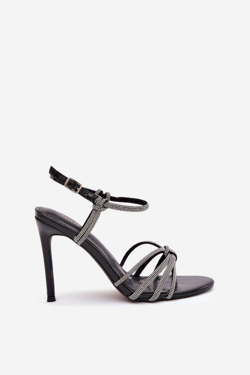 Sieviešu basenes ar papēdi Ar svītrām Un cirkoni melnas krāsas Tanelle