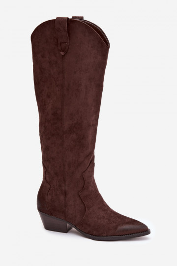 Eko zamšādaoIne garie zābaki Kovboju zābaki Sieviešu ar papēdi CzekoladoIne Jenaya 2