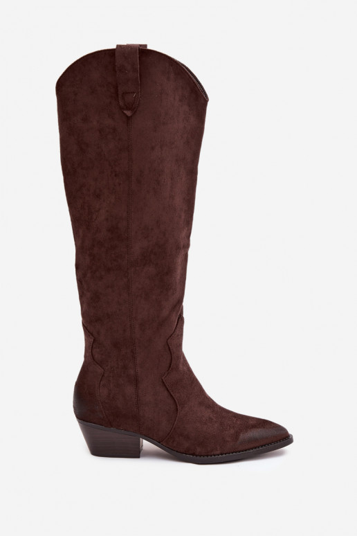 Eko zamšādaoIne garie zābaki Kovboju zābaki Sieviešu ar papēdi CzekoladoIne Jenaya