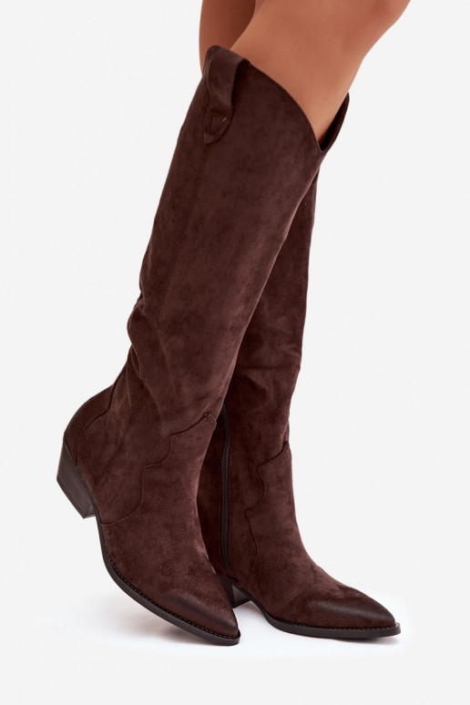 Eko zamšādaoIne garie zābaki Kovboju zābaki Sieviešu ar papēdi CzekoladoIne Jenaya