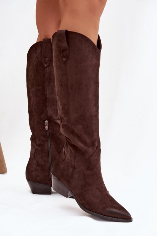 Eko zamšādaoIne garie zābaki Kovboju zābaki Sieviešu ar papēdi CzekoladoIne Jenaya