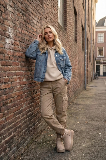 sniega apavi SieviešuIeslēgtsturalnego zamšādasu smilšu krāsas Tā irirene