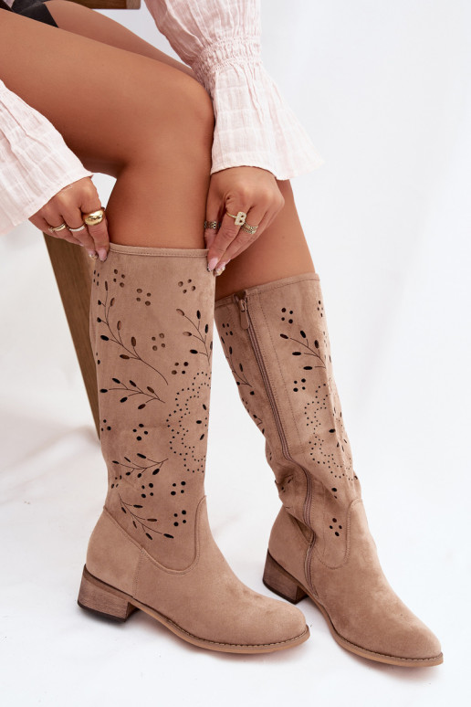 Ažūrs sieviešu garie zābaki Klockā Haki krāsas Helinna