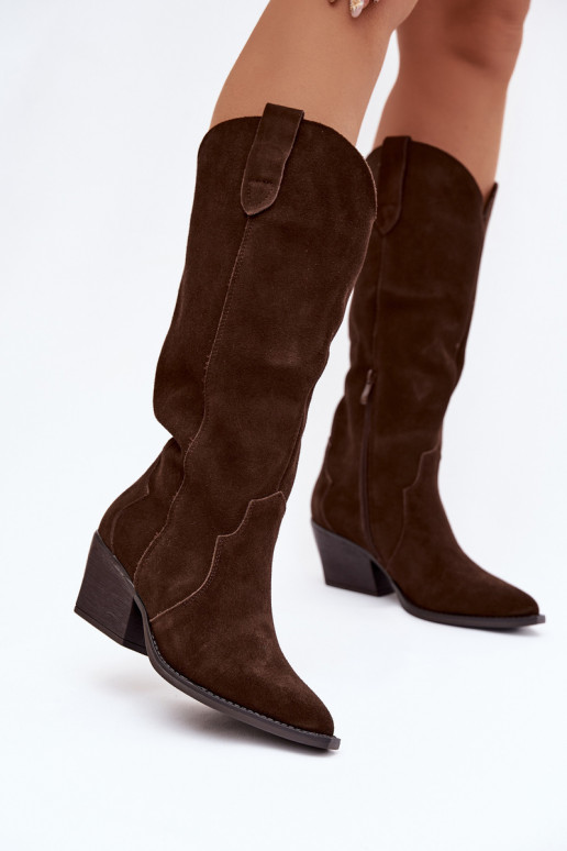 Āda zamšādas garie zābaki Kovboju zābaki Sieviešu siltināti CzekoladoIne Urselle