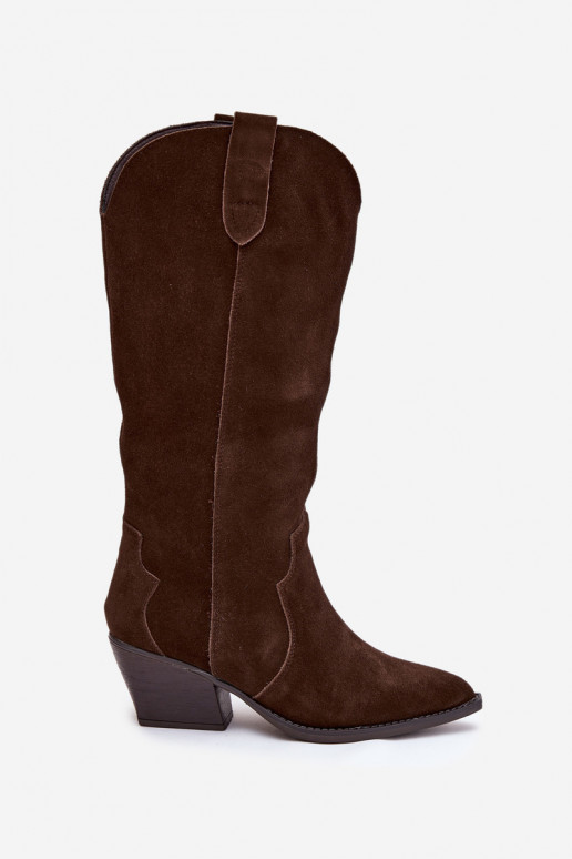 Āda zamšādas garie zābaki Kovboju zābaki Sieviešu siltināti CzekoladoIne Urselle