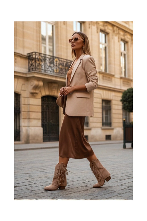 Haki krāsas sieviešu zābaki kaubojiešu stilā ar pušķiem un papēžiem Gralina