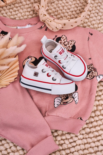 Bērnu apavi Klasiska modeļa sporta apavi ar līdzenu zoli BIG STAR HH374193 baltas krāsas