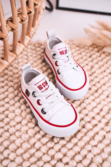 Bērnu apavi Klasiska modeļa sporta apavi ar līdzenu zoli BIG STAR HH374193 baltas krāsas 2