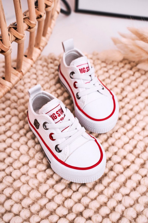 Bērnu apavi Klasiska modeļa sporta apavi ar līdzenu zoli BIG STAR HH374193 baltas krāsas