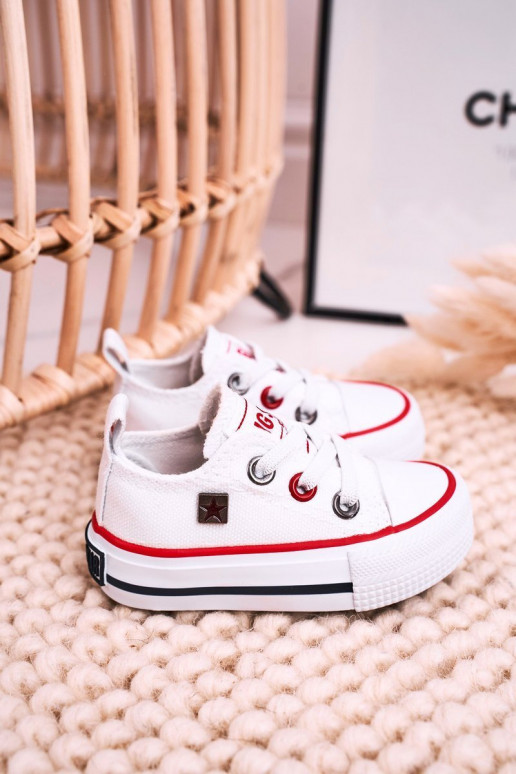 Bērnu apavi Klasiska modeļa sporta apavi ar līdzenu zoli BIG STAR HH374193 baltas krāsas