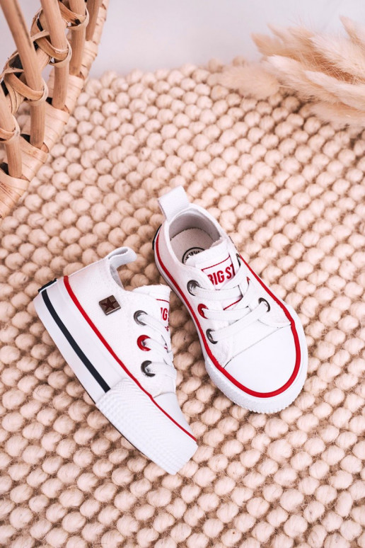 Bērnu apavi Klasiska modeļa sporta apavi ar līdzenu zoli BIG STAR HH374193 baltas krāsas