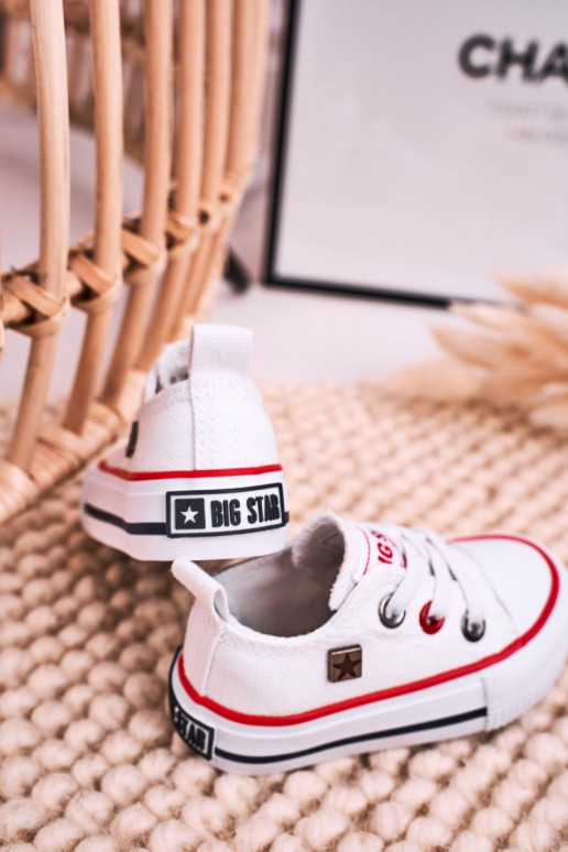 Bērnu apavi Klasiska modeļa sporta apavi ar līdzenu zoli BIG STAR HH374193 baltas krāsas