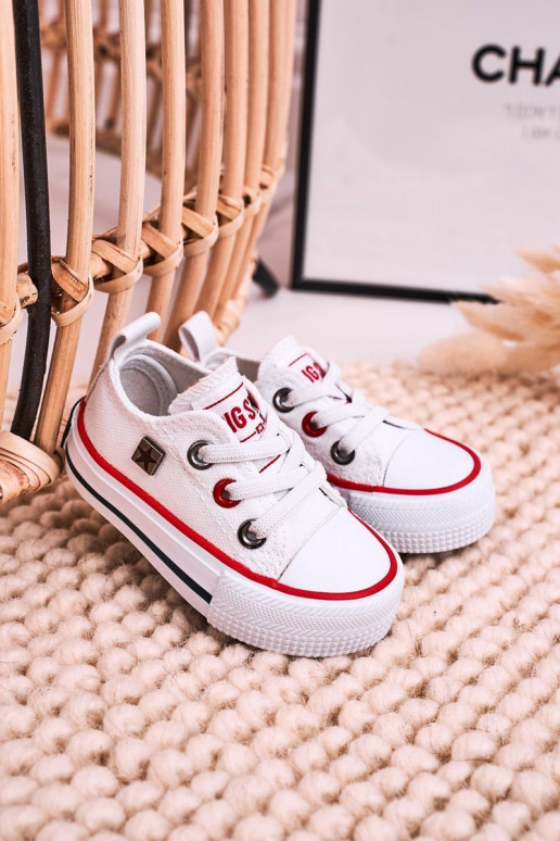 Bērnu apavi Klasiska modeļa sporta apavi ar līdzenu zoli BIG STAR HH374193 baltas krāsas