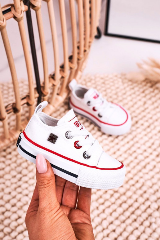 Bērnu apavi Klasiska modeļa sporta apavi ar līdzenu zoli BIG STAR HH374193 baltas krāsas